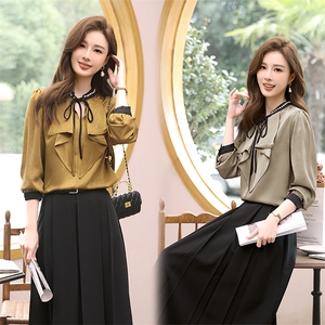 2024春季新款优雅订钻领衬衫 时尚百搭显瘦长袖上衣,女装衬衫,梦芯尔