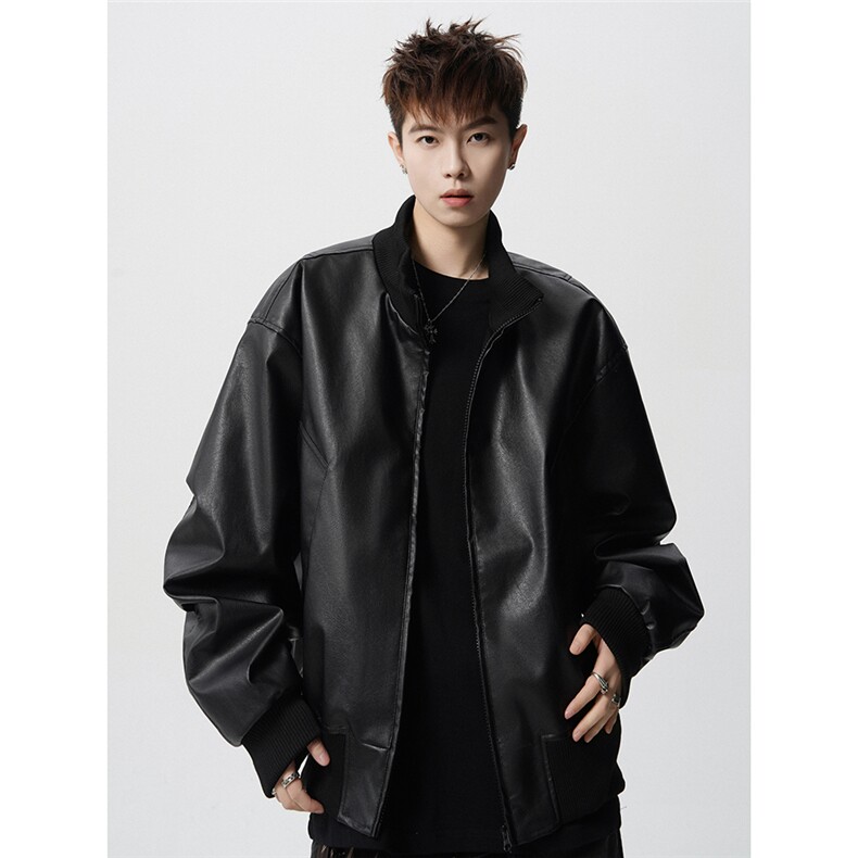 XZ518-1-MG388特P80美式短宽皮夹克男款cleanfit廓形立领外套，男装夹克，星座518-1（原A432-1）