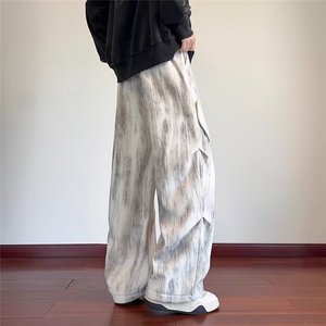 扎染重磅工装卫裤男款冬季阔腿宽松直筒休闲裤子男生ZXK450 P39图片