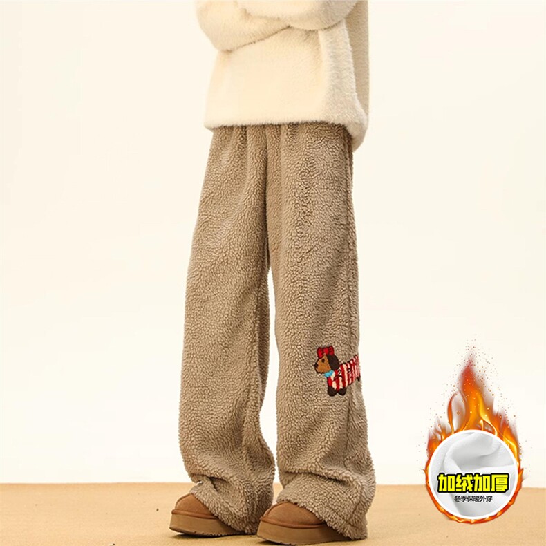 冬季美式刺绣羊羔毛棉裤男女情侣加绒加厚保暖宽松休闲阔腿长裤子，男装棉衣，电商A486-1