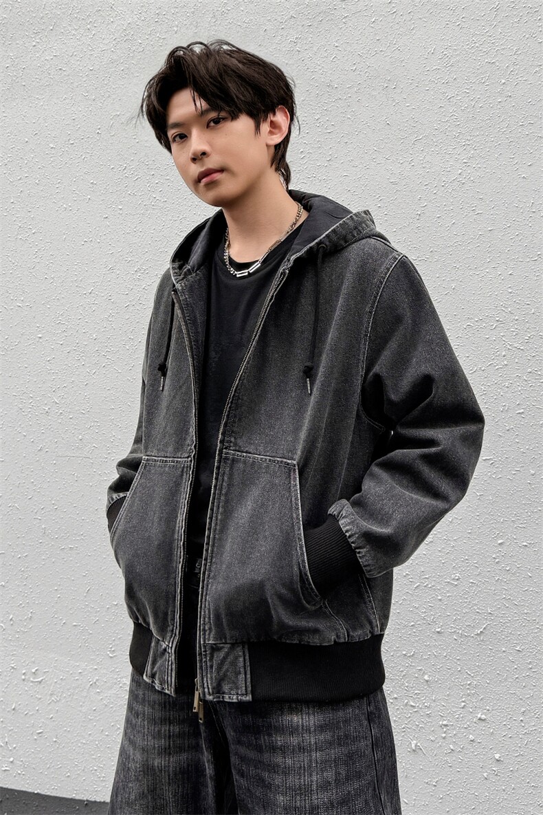 美式高街大口袋连帽牛仔夹克复古工装外套A436-W991-P115168,男装夹克,电商A436