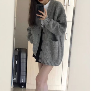 开衫针织灰色毛衣外套新款美式春秋季宽松高级感百搭MY805-P49图片