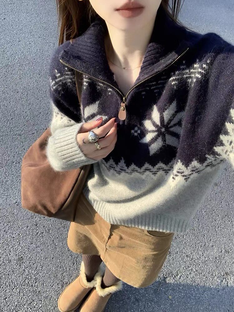 2025年秋季时尚百搭通勤简约休闲半拉链，女装针织衫/毛衣，思途羊绒