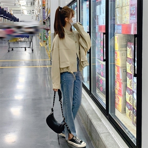 卡其色高级感工装短外套女2023年春秋新款韩版小个子显瘦夹克上衣图片
