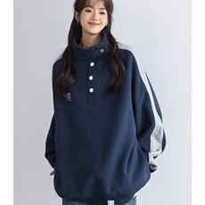 A03-P32秋季美式复古拼接立领休闲卫衣情侣日系宽松套头外套，女装短外套，电商B323A