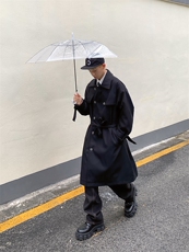 【2025秋冬】韩系风衣宽松潮流复古过膝尼大衣风衣中长外套，男装风衣，星座112A