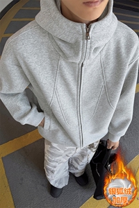 450g重磅华棉解构连帽宽松银狐绒卫衣外套男W5088J加绒特P70控128图片