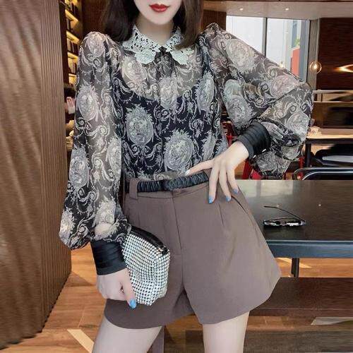 2021年秋季新品欧货轻薄宽松微透水墨画印花衬衫，女装衬衫，L·H·X