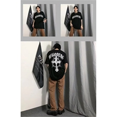 网络图现货！220G重磅T恤男美式复古十字架小领口短袖RMC669-P35，男装T恤，星座1005-6