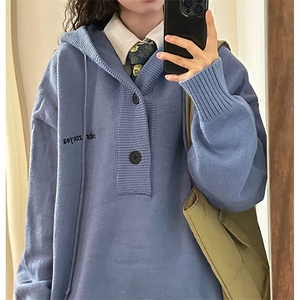 网图有货 纯色连帽针织衫男慵懒风抽绳安可拉红毛衣女 A141-P68图片