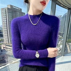 2025秋冬百搭时尚简约圆领长袖打底衫保暖针织衫，女装针织衫/毛衣，冬贝尔貂绒