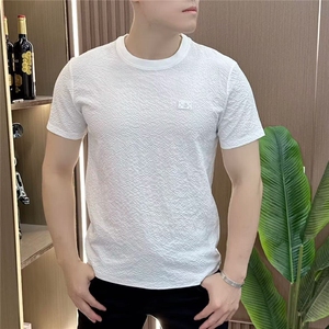 网络图现货  冰丝肌理感绣标圆领男士时尚百搭短袖T恤JGD009-P25图片