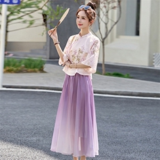 紫色新中式国风套装裙女2025夏季改良汉服日常可穿禅意茶服两件套，女装连衣裙，英标秀（1C119）