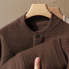 秋冬季新款舒适时尚百搭男士加厚拉链带兜开衫男装，男装羊绒开衫，麦纱纱羊绒