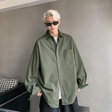 港风美式日系复古vibe纯色翻领工装衬衫潮XZ213-CS8801-P55控68，男装衬衫，星座213