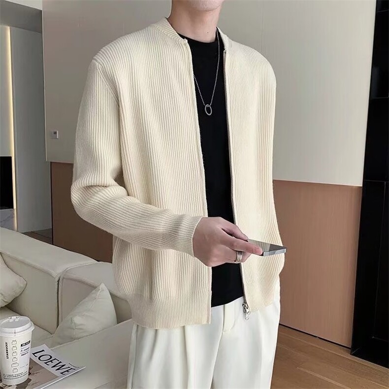 MM457-P50潮流直筒休闲常规立领拉链纯色开衫针织外套图片