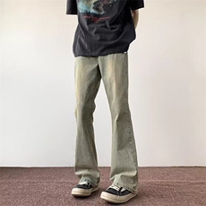 高个子浅黄泥色微喇牛仔裤男高腰显瘦直筒裤子美式高街修身弯刀裤，男装牛仔裤，星座617A-1（原B318A）