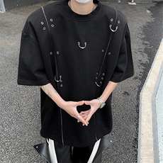 现货！25夏季男士金属垫肩设计感气眼铆钉T恤短袖DX81-P78，男装T恤，电商B288