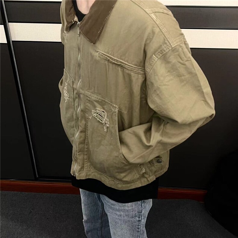 卡其色短款工装外套男春秋款vintage美式复古痞帅潮牌夹克WT7013,男装夹克,星座601-2