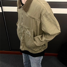 卡其色短款工装外套男春秋款vintage美式复古痞帅潮牌夹克WT7013，男装夹克，星座601-2