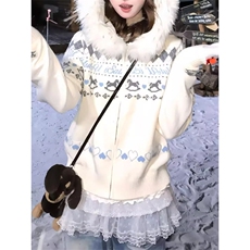 MY9242-P63费尔岛白色毛领连帽毛衣外套男女秋冬新款慵懒风，男装针织衫/毛衣，电商B323A