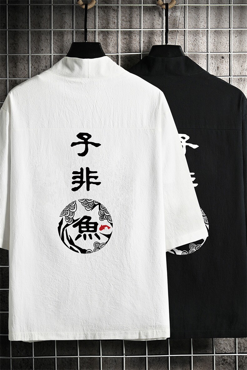 HF59070-P40风汉服男开衫外套七分袖道袍网格挂拍,男装民族服装,电商A040A