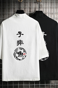 HF59070-P40风汉服男开衫外套七分袖道袍 网格挂拍图片