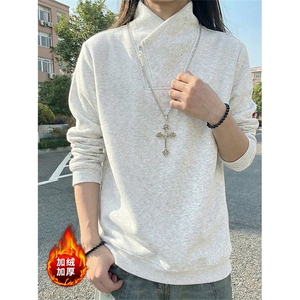 加厚加绒立领斜半拉链卫衣冬季复古打底衫男女 D54167-TP35不图片