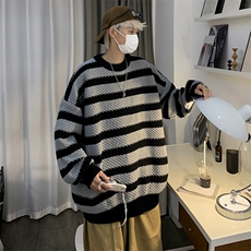 条纹毛衣男秋冬慵懒日系宽松外套复古潮牌长袖针织衫MY07128-P48，男装针织衫/毛衣，星座308B-1