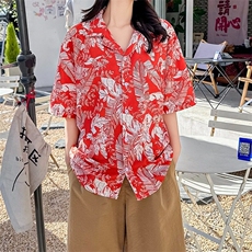 度假风花衬衫男女短袖夏季薄款休闲冰丝情侣衬衣CS111/P32，女装衬衫，星座506