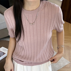 2025年夏新款全面女五分袖针织衫薄款套头显瘦棉线打底衫圆领上衣，女装针织衫/毛衣，洁纯羊绒