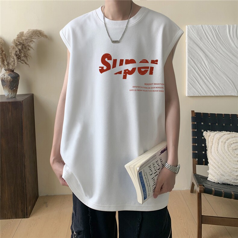 2025新款重磅高品质纯棉无袖坎肩背心 super英文印花BX6171-特P18图片