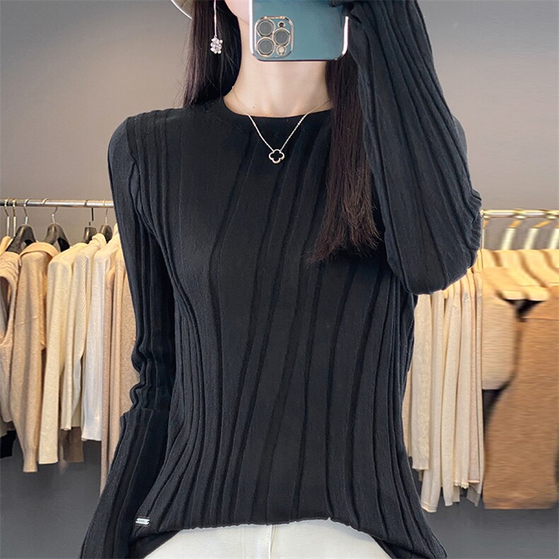 毛衣女秋冬季新款内搭圆领打底衫安迪绒针织衫长袖上衣,针织衫/毛衣,佳绒包芯纱店
