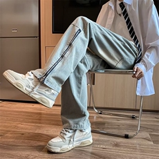 美式复古工装牛仔裤男春秋水洗直筒裤vibe高街微喇裤子潮牌NK7776，男装牛仔裤，星座601-2
