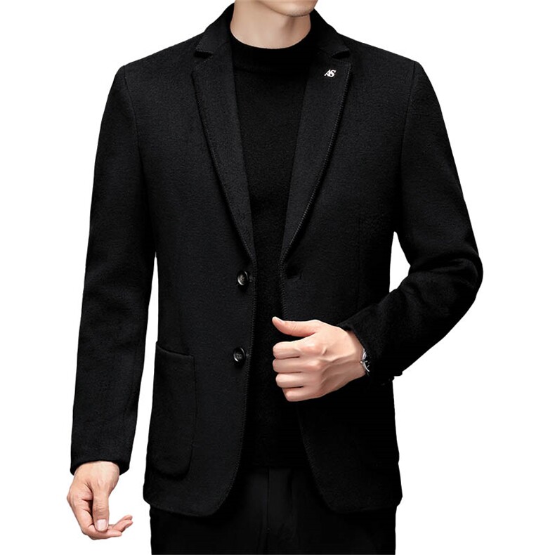 羊毛呢子大衣纯色西服领冬新款中年男士商务休闲外套SJ9106-P145，男装毛呢大衣，电商B212（原钱塘6029）