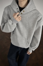 重磅500克双排扣连帽卫衣纯色宽加绒奥粒绒外套上衣RH5343JR-P57，女装短外套，星座610B-1