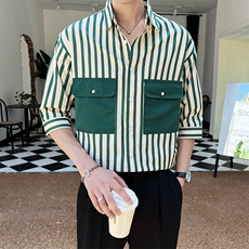 夏季轻熟店主小伙条纹宽松休闲短袖男衬衣A236-C11-P58，男装T恤，电商A236