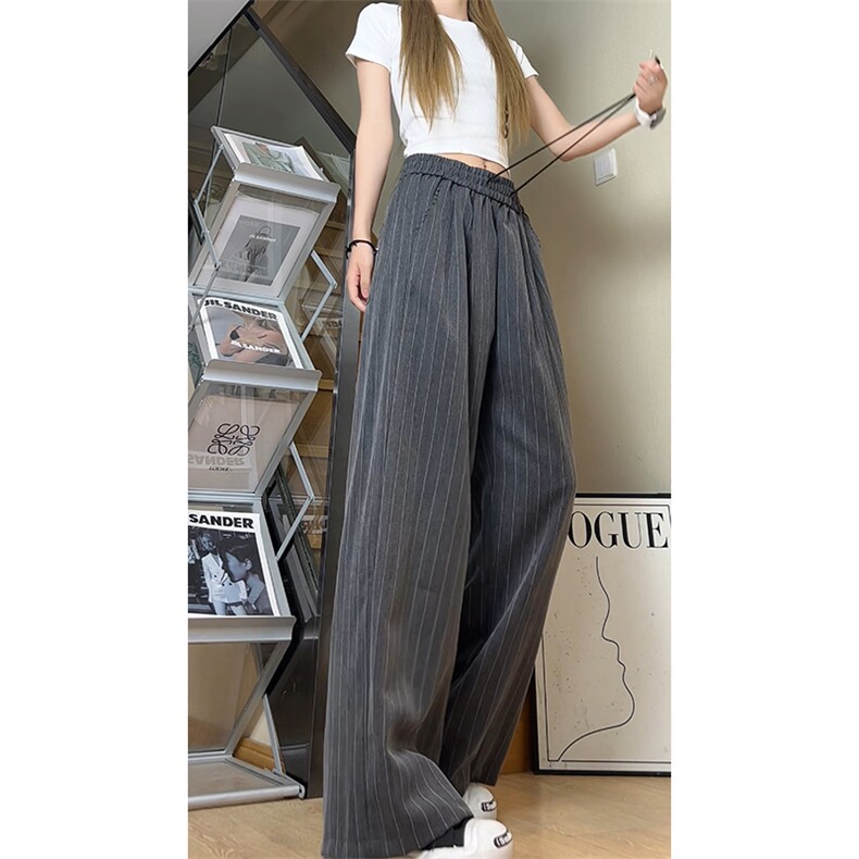 竖条纹山本裤男女夏季慵懒风垂感直筒西裤薄款裤子K8621-特价P37，男装西裤，电商A007