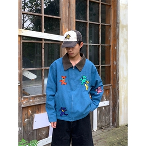 网图有货 美式巴恩风卡通小熊刺绣工装外套皮领夹克男女 A953-P68图片