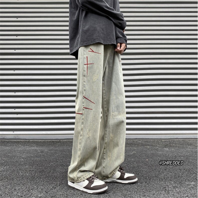 秋季新款设计感泥巴黄牛仔裤磨毛复古裤子B315-K23414-p55控68,男装牛仔裤,电商B315