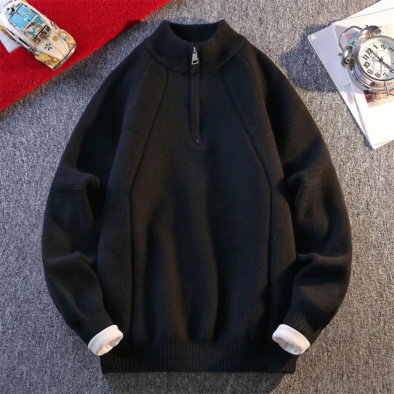 MY7326-TP55半拉链新款针织衫男慵懒风针织长袖套头毛衣外套，男装针织衫/毛衣，电商A320