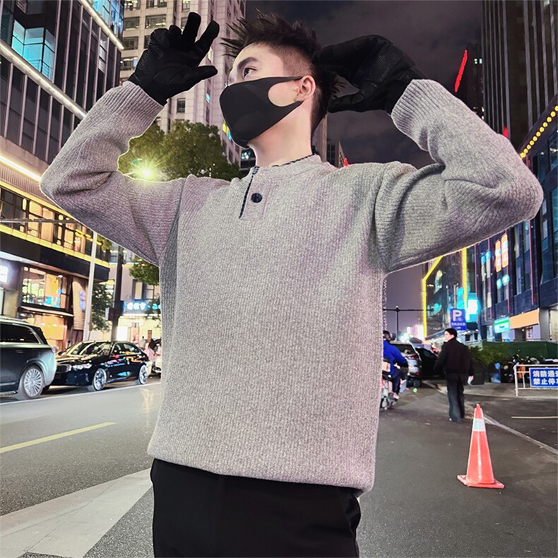 LV301/P88控118冬季美式假两件亨利领针织套头毛衣男深灰首1,男装针织衫/毛衣,星座305B