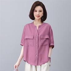 2023夏季新款女装宽松休闲衬衫时尚百搭显瘦V领短袖上衣，女装衬衫，悦见她