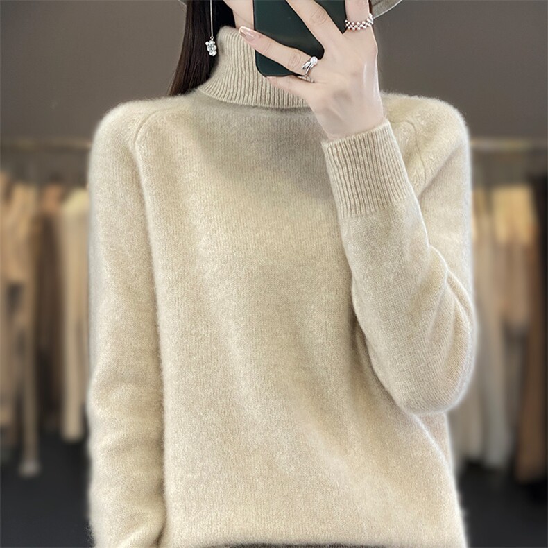 高领针织女加厚2024秋冬内搭紧身上短款长袖堆堆领,针织衫/毛衣,皓宇羊绒