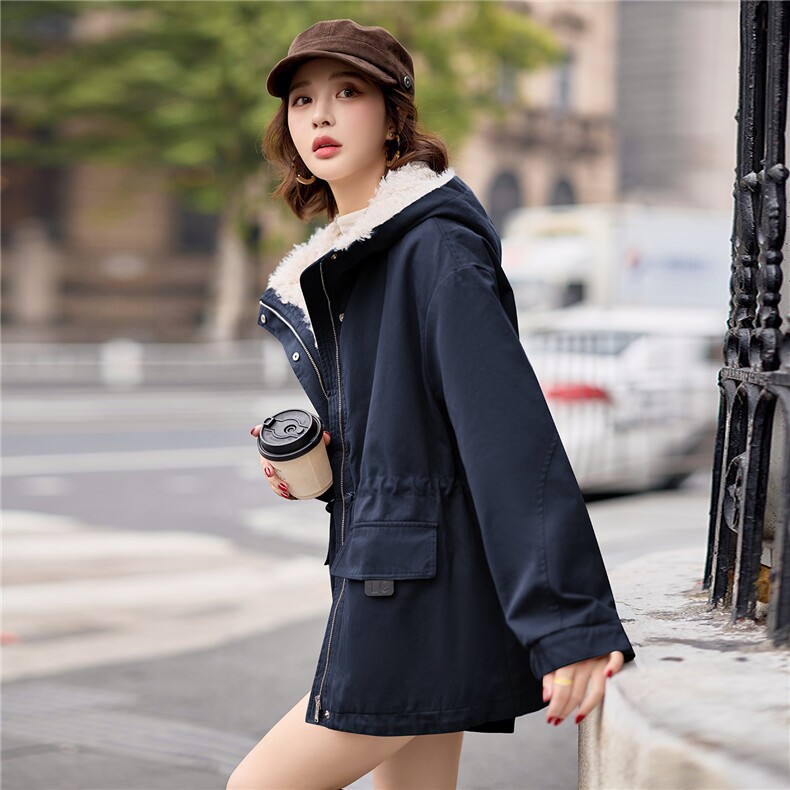 9115时尚加绒加厚中长款派克服,女装派克服,依路服饰