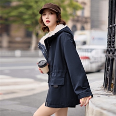 9115时尚加绒加厚中长款派克服，女装派克服，依路服饰