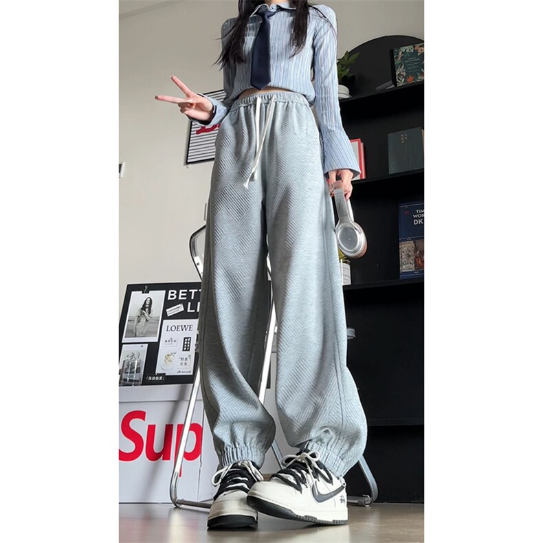 K6095/P45春装新款日系模特拉链开叉休闲裤男女宽松大码束脚裤子图片
