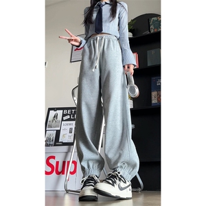 K6095/P45春装新款日系模特拉链开叉休闲裤男女宽松大码束脚裤子图片