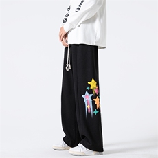 K8813P55光影墙秋季新款华夫格美式复古宽松涂鸦星星学生情侣，男装休闲裤，电商A026-1