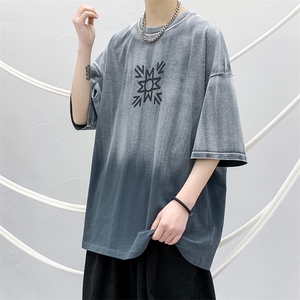 夏季新品圆领印花短袖T恤男女学生渐变简约半袖 1533-P50 控价68图片